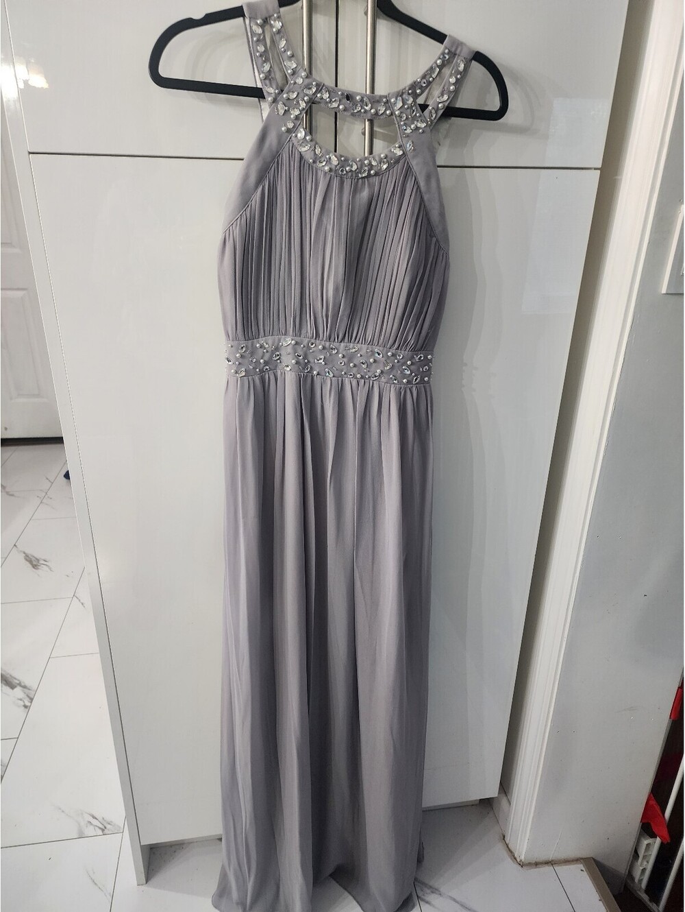 Quiz Grey Embellished Sleeveless Maxi Dress Size 8 US / 40 EU